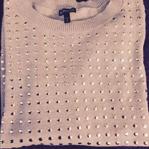 Oatmeal Express Gold-Studded Sweater-SZ M