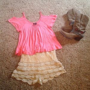Coral Open Shoulder Flowy Summer Top ONLY