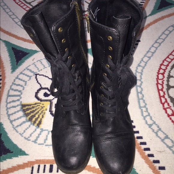 Black boutique brand combat boots