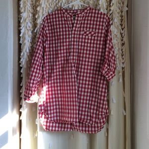 Red & White gingham tunic blouse.