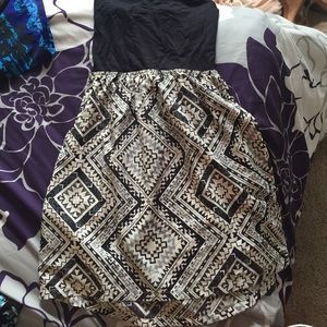 black tribal print strapless sundress