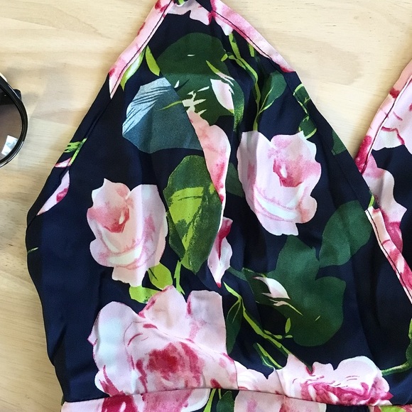 Navy Floral Jumpsuit - Picture 2 of 4