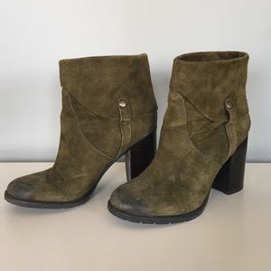 Franco Sarto Olive Green Suede Heeled Booties