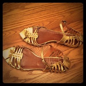 Gold leather hurache sandals