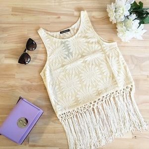 Citrus and Lavender Lane Tops - Boho Beige Fringe Top Citrus and Lavender Lane Tops - Boho Beige Fringe Top