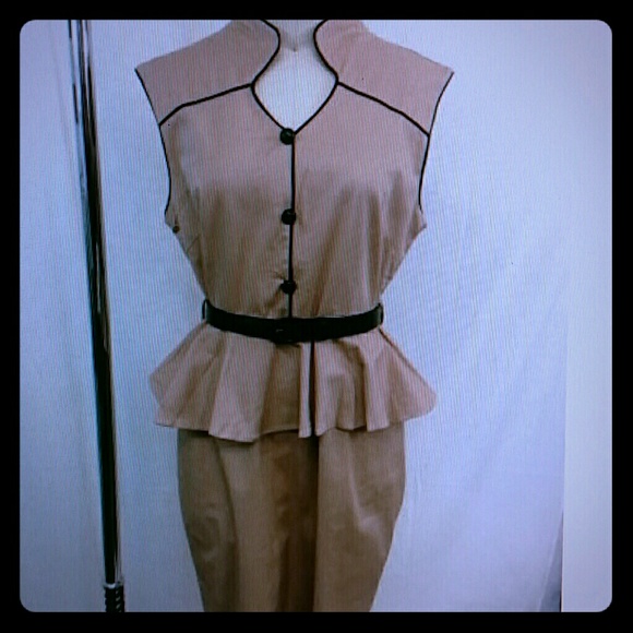 Lindy Bop tan & black Peplum dress