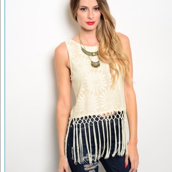 Citrus and Lavender Lane Tops - Boho Beige Fringe Top Citrus and Lavender Lane Tops - Boho Beige Fringe Top