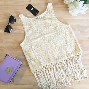 Citrus and Lavender Lane Tops - Boho Beige Fringe Top Citrus and Lavender Lane Tops - Boho Beige Fringe Top