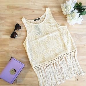 Citrus and Lavender Lane Tops - Boho Beige Fringe Top Citrus and Lavender Lane Tops - Boho Beige Fringe Top