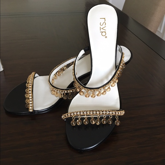 Brand New black and gold sandal heels