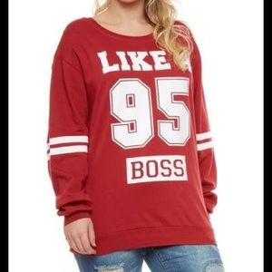 Red varsity sweater