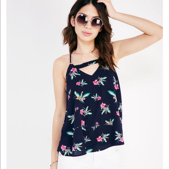Navy Floral Cutout Tank