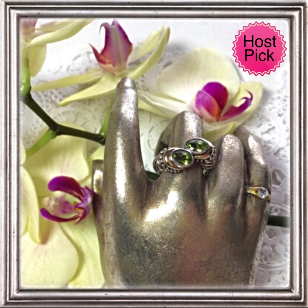 925 Silver & 14K Gold Peridot Cable Ring 6 Lk new