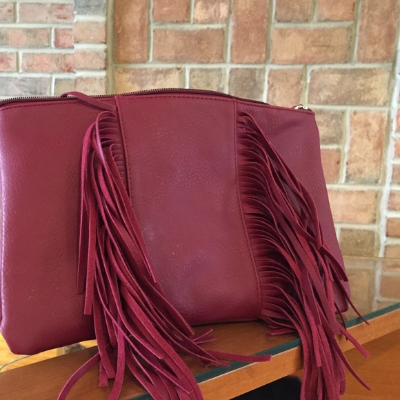 Merlot Fringe Leather Clutch
