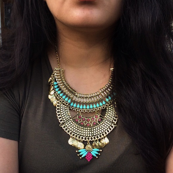 Jewelry - Turquoise and Coin tassel Statement Necklace