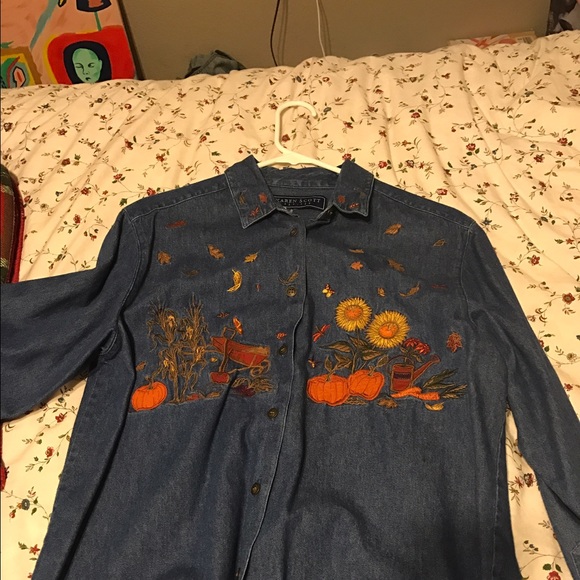 Vintage embroidered denim blouse