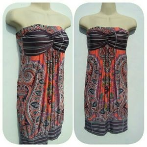 NWOT! MULTI COLORED PAISLEY STRAPLESS MINI DRESS S