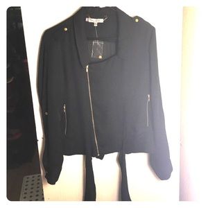 J.Lo Black Zipper Blouse with Tie