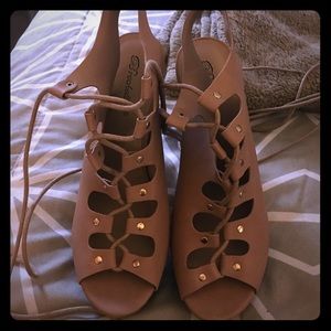 Lace up nude heels