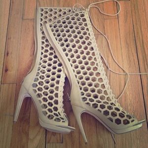 LACE UP BEIGE HEELS. Never worn!!