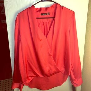 Long Sleeve Drape Front Blouse - Red