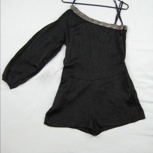 BEBE Wild Horses One Shoulder Embellished Romper