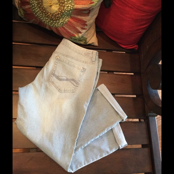 Cropped Blue/White Pinstripe Pants Size 8