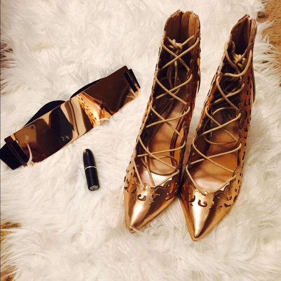 Rose gold lace-up heels