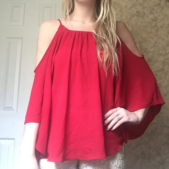 Red off the shoulder top - Picture 1 of 3