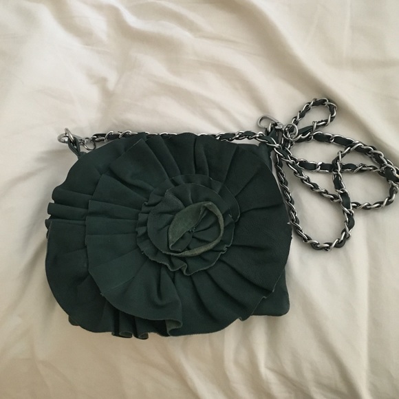 Green leather flower bag