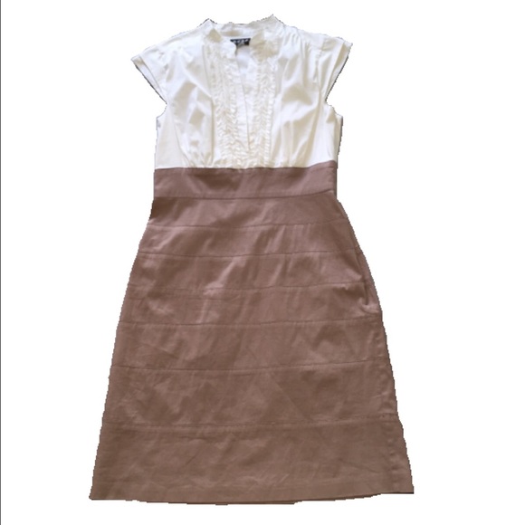 White and tan dress. Self: 70% Cotton 30% Spandex