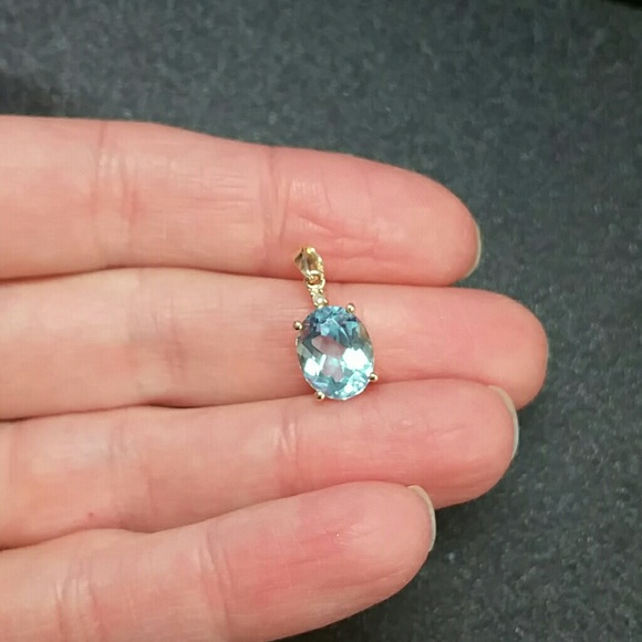 14k Gold Lab Blue Topaz pendant