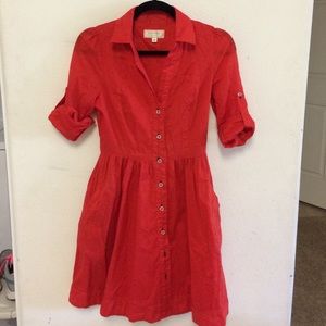Red anthropologie button down dress