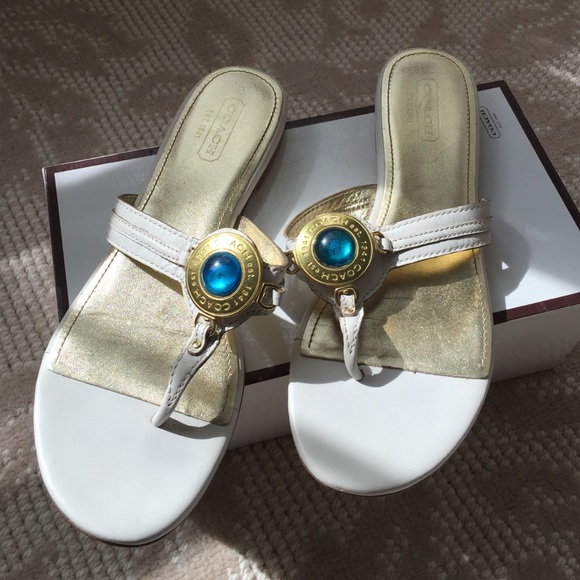 Coach sandals white with blue stone