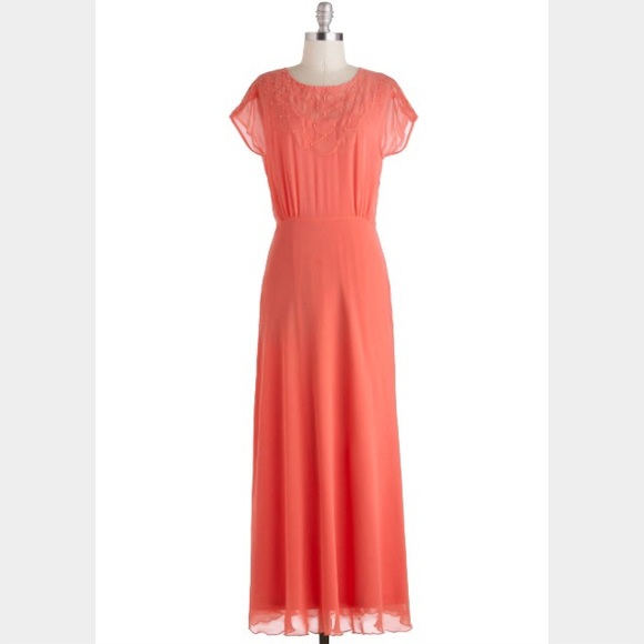 Dreaming in Coral peach maxi dress by Modcloth