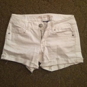 American Eagle White Denim Midi Shorts