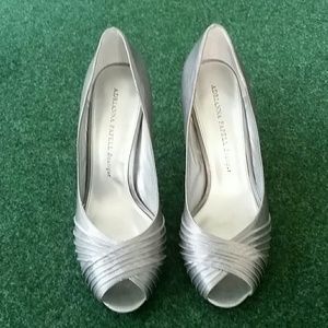 Adrianna Papelle Boutique Grand Satin Silver Pumps