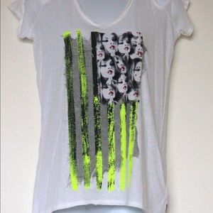 GUESS Cold Shoulder Neon Graphic Print Tee
