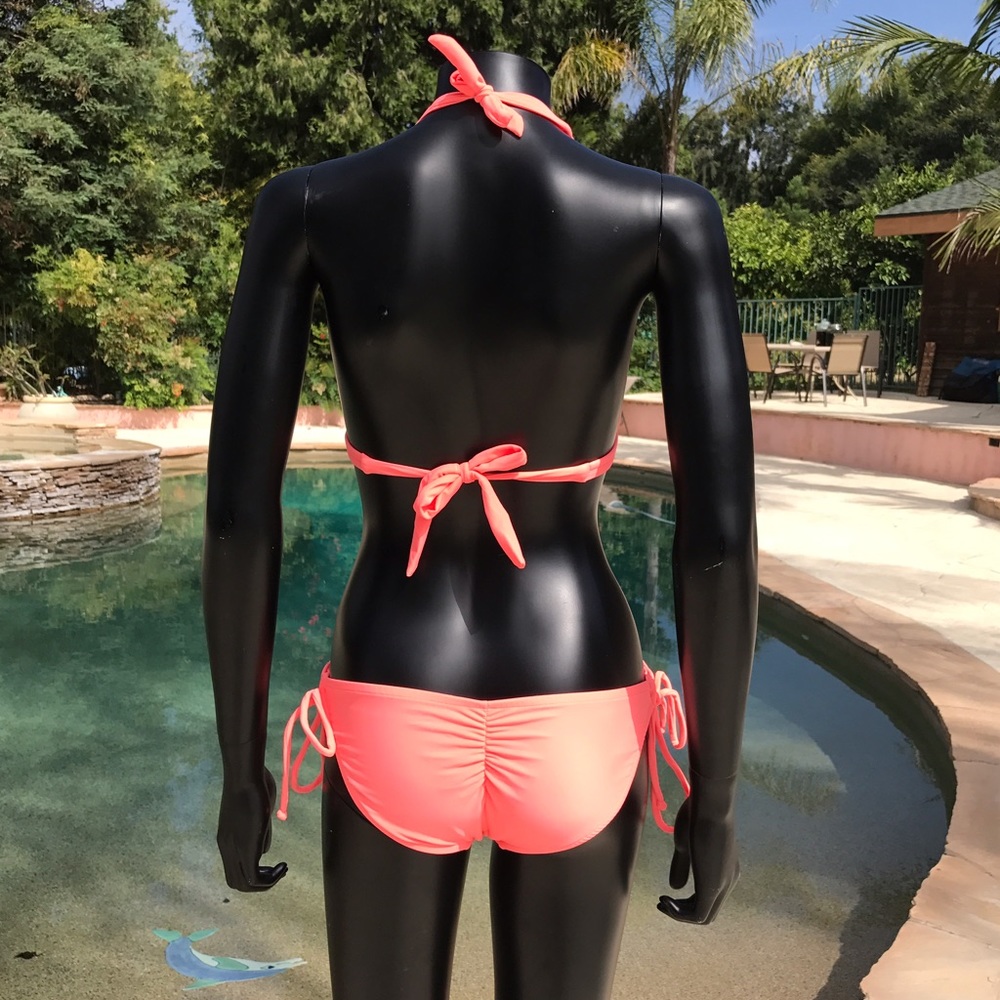 Bright Coral Halter Style Monokini Swimsuit - Picture 5 of 8