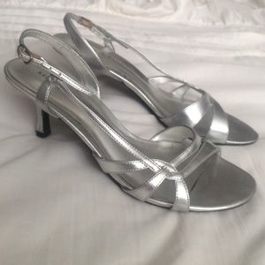 Silver 2.5 inch heeled sandles