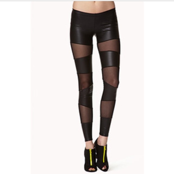 Black mesh/leather leggings