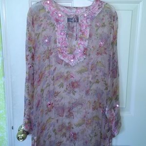 Sheer tunic with floral prints