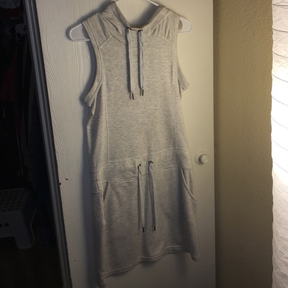 Cream/Grey Sweatshirt Dress with Hood