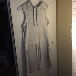 Cream/Grey Sweatshirt Dress with Hood