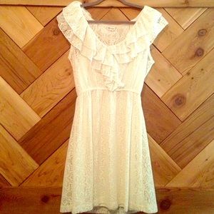 Lace cream white dress