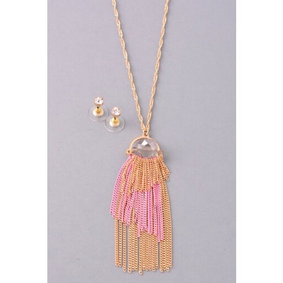 Jewelry - Stone Tassle Necklace & Earrings