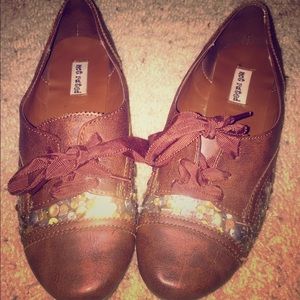Brown Flats with Gold Sequin Accents