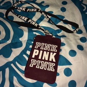 Used PINK by VS Burgundy Lanyard & ID