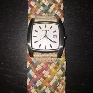 Fossil multicolored leather braided watch