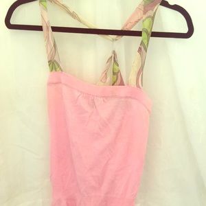 Pink tank with paisley print straps